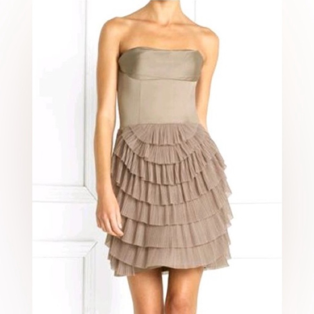Formal  BCBG MAXAZRIA Hazelnut Beige Taupe "JACQUIER"  TULLE DRESS- size 6